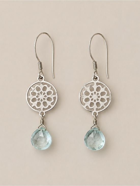 Jewelry - Silver Tone Aqua Blue Faceted Drop Earrings Filigree Boho
